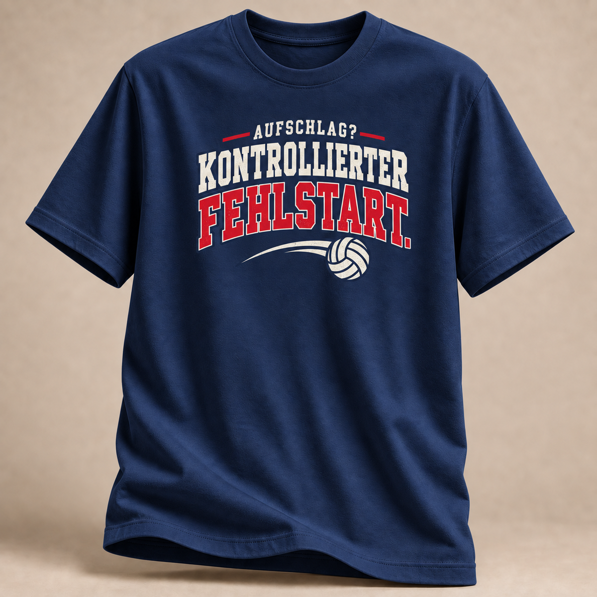 Kontrollierter Fehlstart T-Shirt in Marineblau mit Volleyball-Motiv