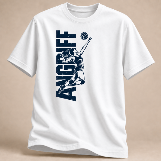 RÜCKRAUM – Vertikaler Volleyball-Angriff T-Shirt – Weiß