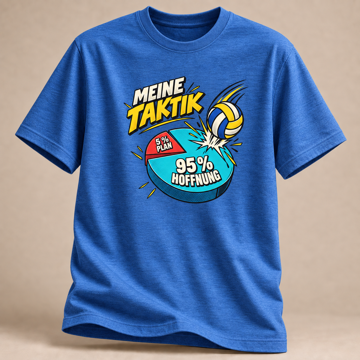 Meine Taktik Smash T-Shirt in Royalblau meliert mit Volleyball-Motiv