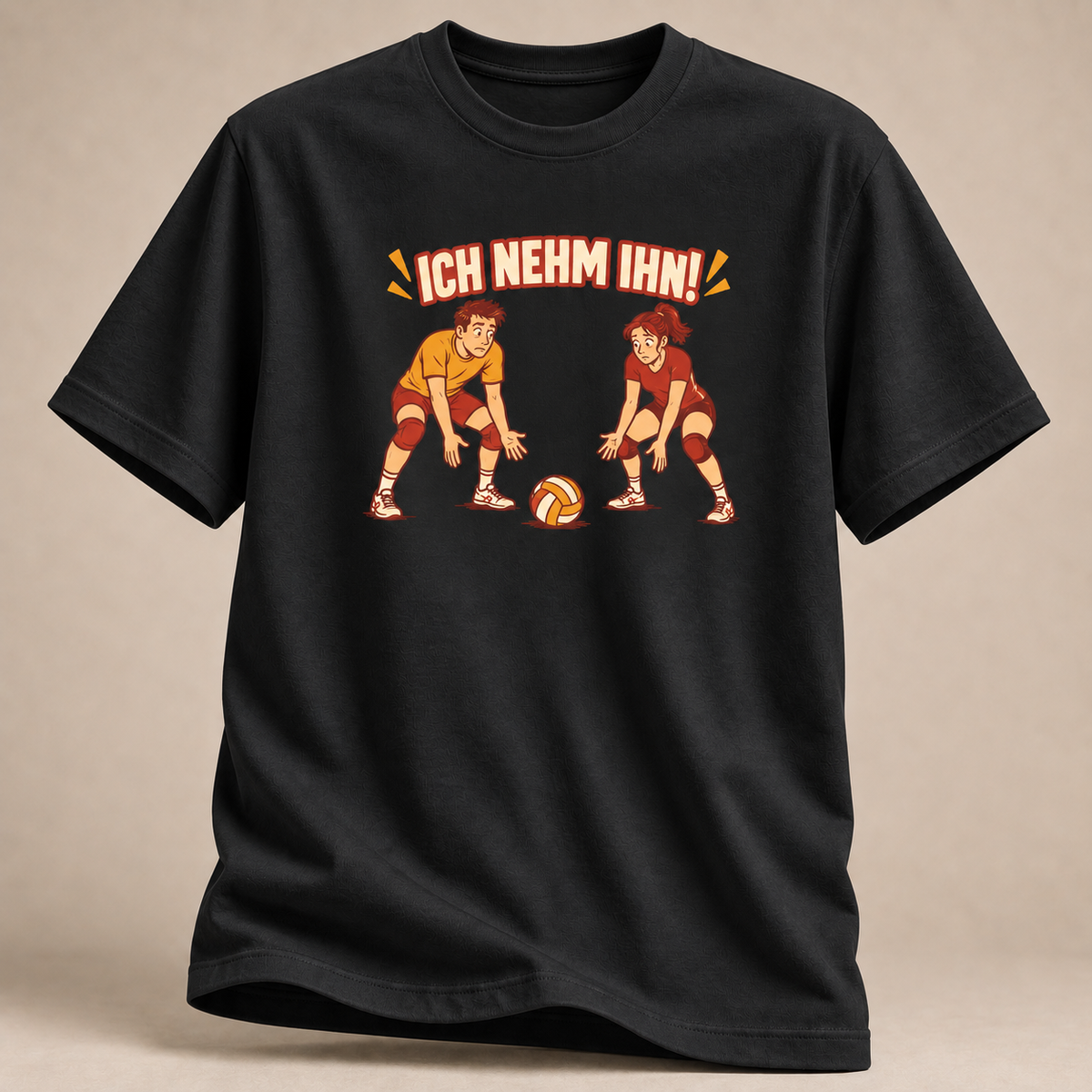 Ich nehm ihn! Volleyball T-Shirt in Schwarz – Vorderansicht