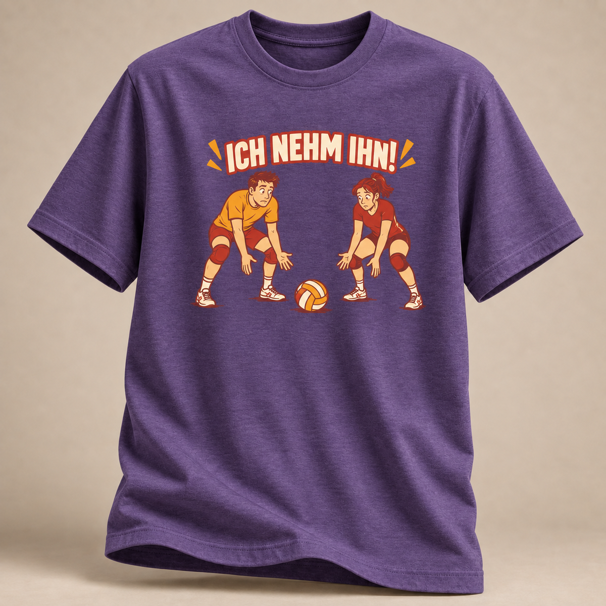 Ich nehm ihn! Volleyball T-Shirt in Violett meliert – Vorderansicht