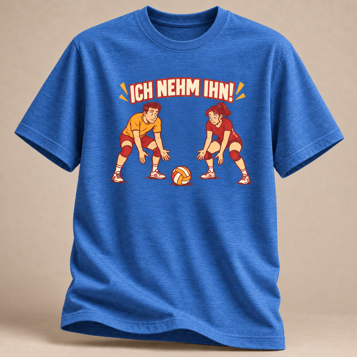 Ich nehm ihn! Volleyball T-Shirt in Royalblau meliert – Vorderansicht