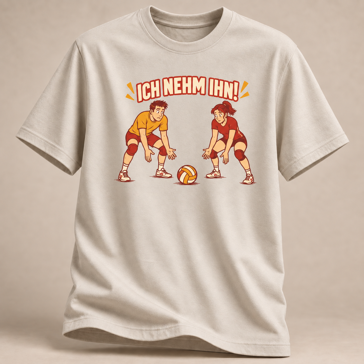 Ich nehm ihn! Volleyball T-Shirt in Sand – Vorderansicht