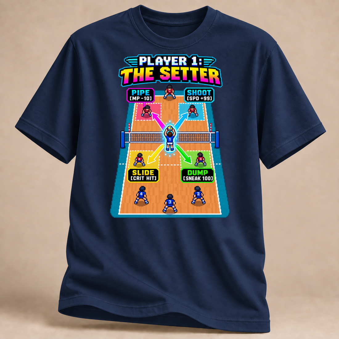 RÜCKRAUM – Zuspieler Pixel Quest T-Shirt – Marineblau