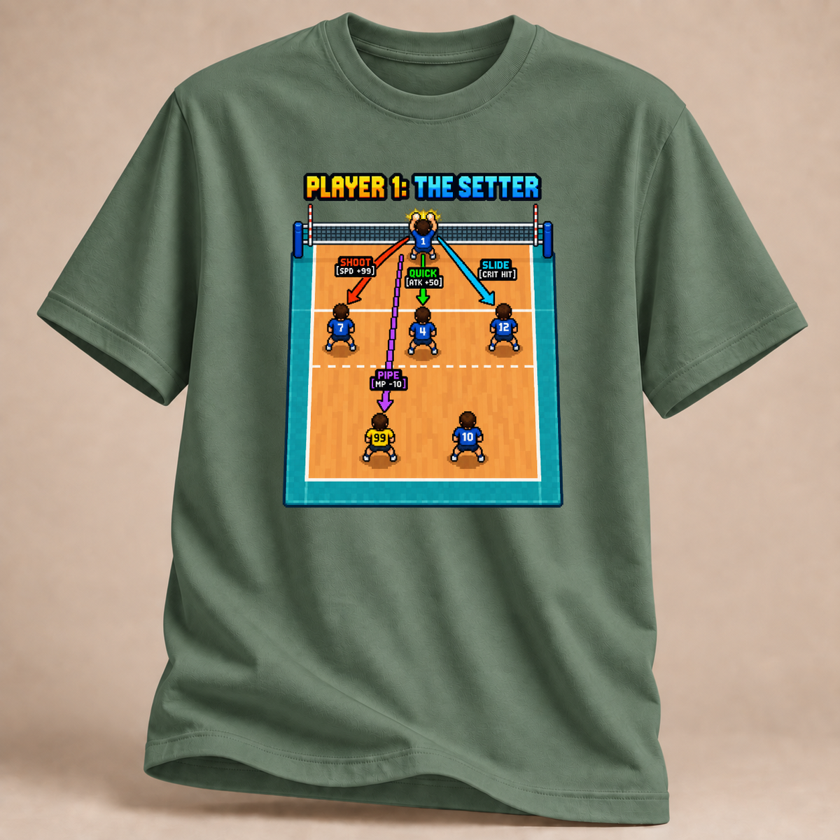 RÜCKRAUM – Zuspieler Arcade Court T-Shirt – Militärgrün