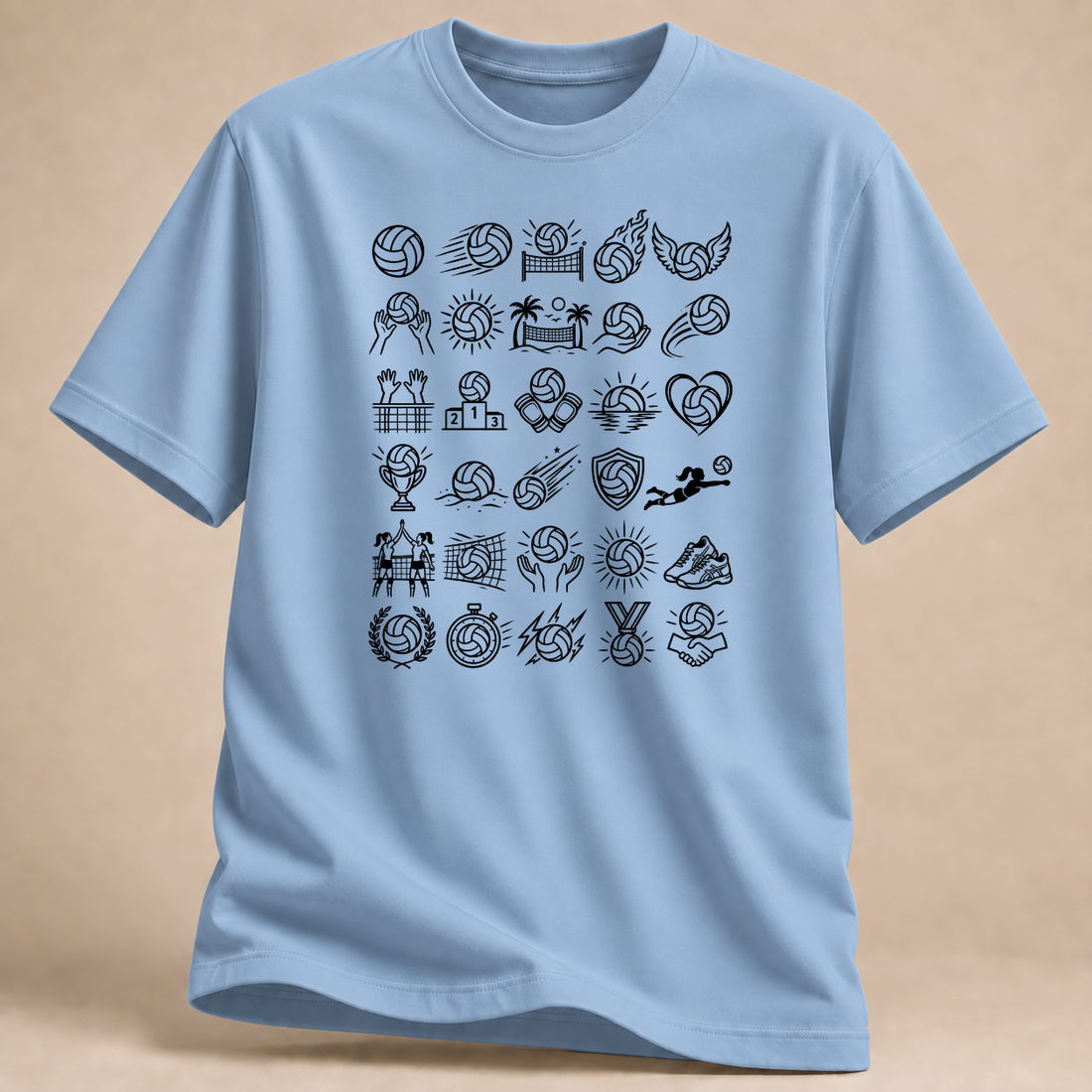 RÜCKRAUM – Volleyball Doodle Icons T-Shirt – Hellblau