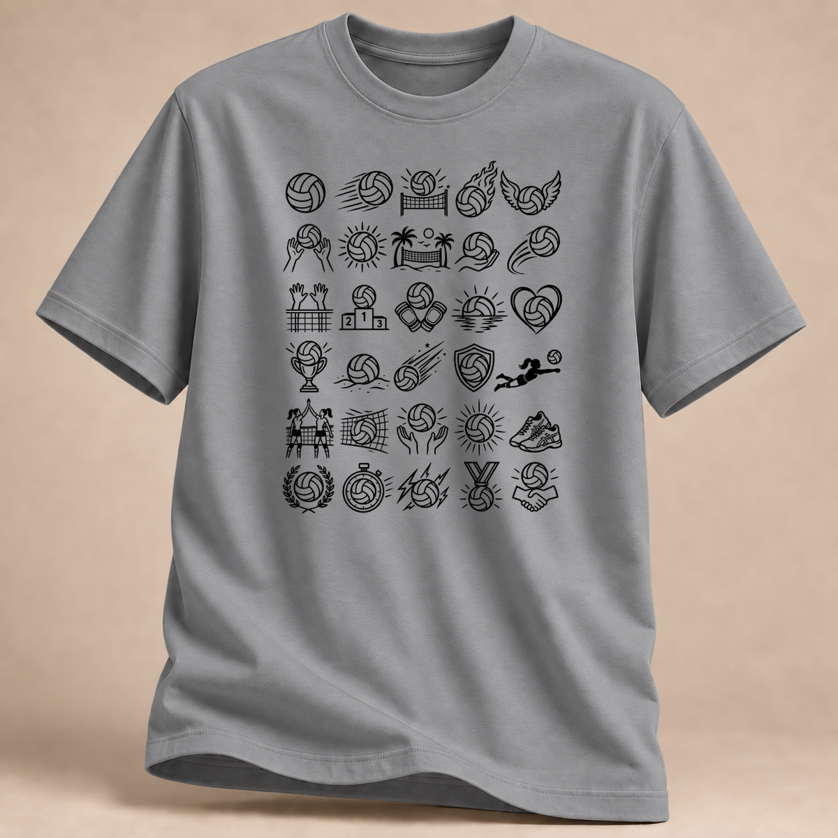 RÜCKRAUM – Volleyball Doodle Icons T-Shirt – Sportgrau meliert