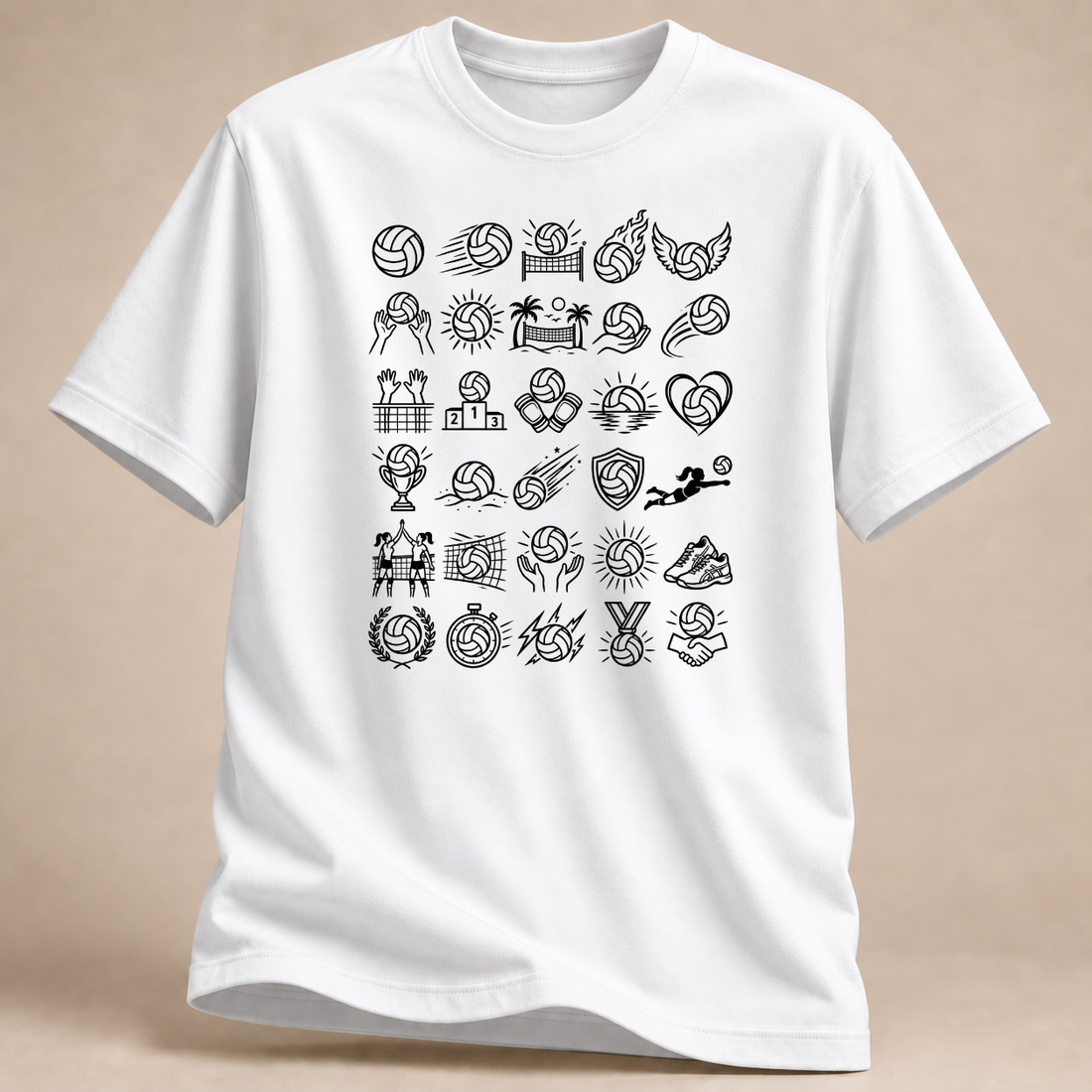 RÜCKRAUM – Volleyball Doodle Icons T-Shirt – Weiß
