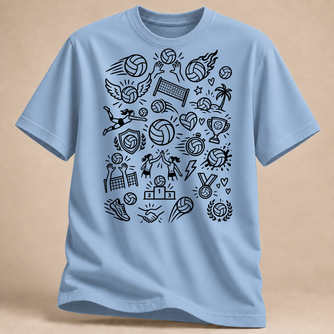 RÜCKRAUM – Volleyball Doodle Chaos T-Shirt – Hellblau