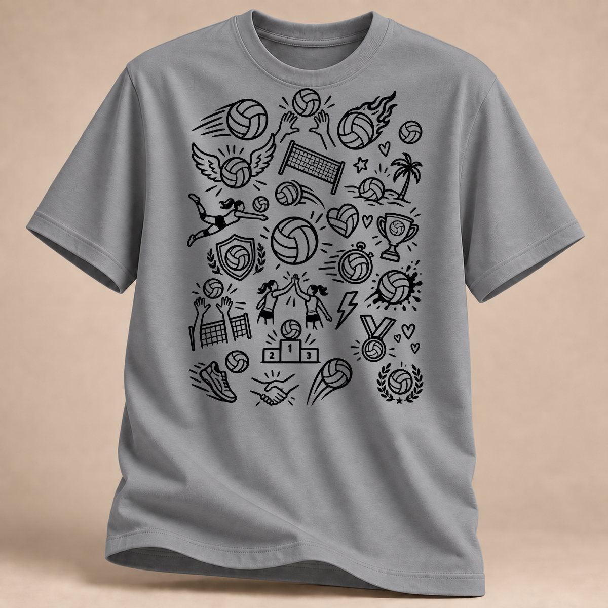 RÜCKRAUM – Volleyball Doodle Chaos T-Shirt – Sportgrau meliert