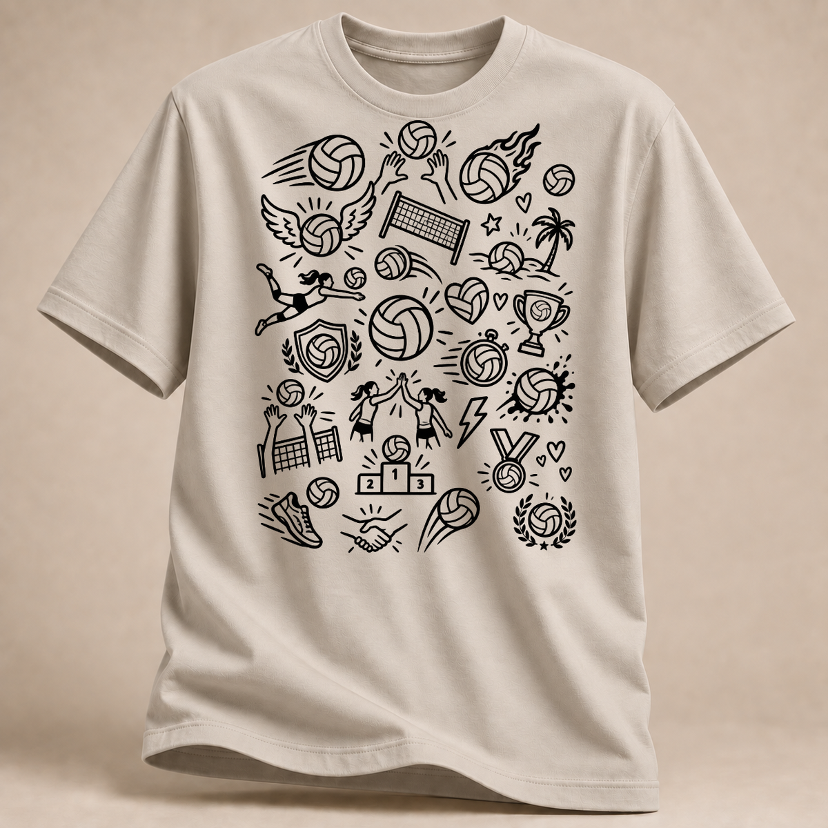 RÜCKRAUM – Volleyball Doodle Chaos T-Shirt – Sand