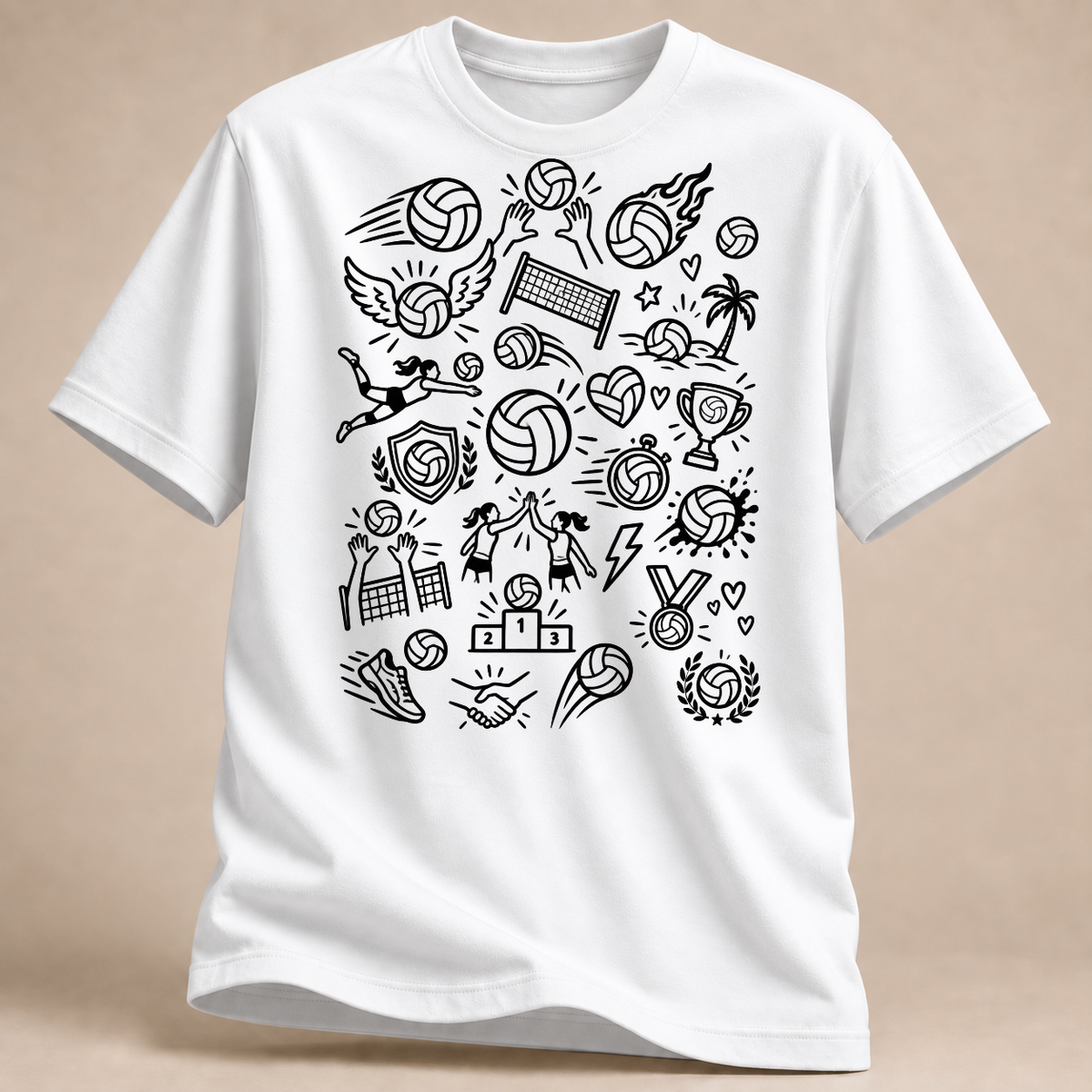 RÜCKRAUM – Volleyball Doodle Chaos T-Shirt – Weiß