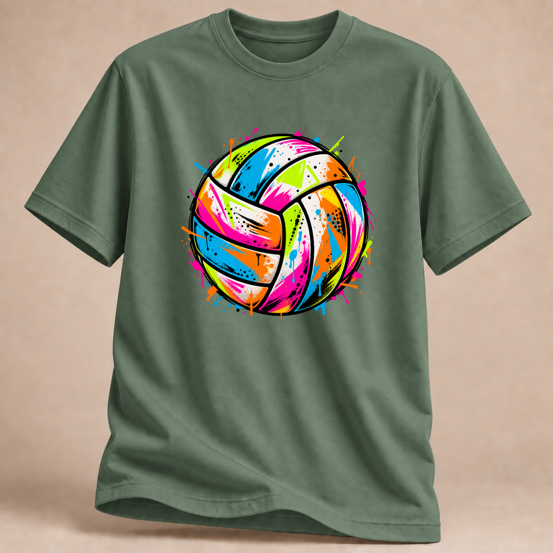 RÜCKRAUM – Neon Volleyball T-Shirt – Militärgrün