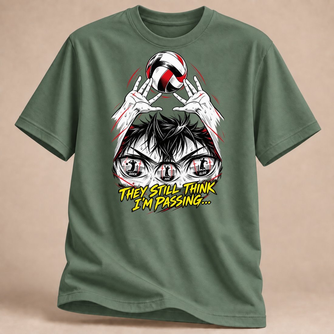 RÜCKRAUM – Manga Zuspiel-Finte T-Shirt – Militärgrün