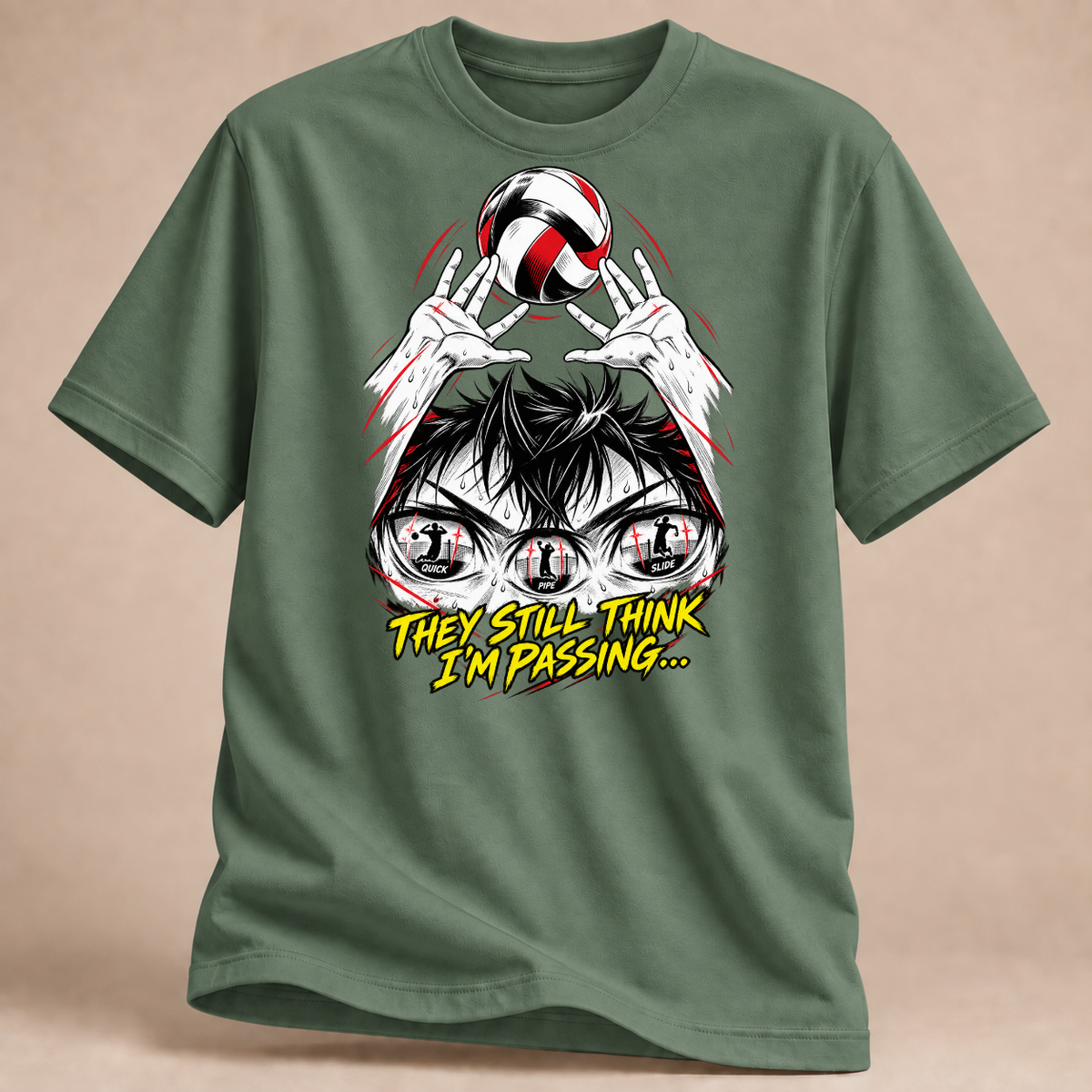 RÜCKRAUM – Manga Zuspiel-Finte T-Shirt – Militärgrün