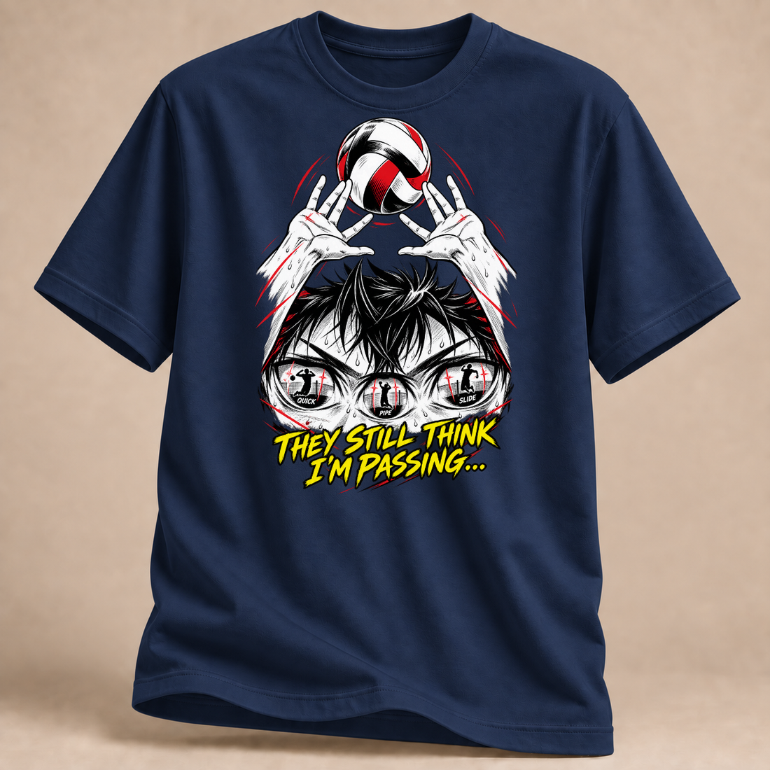 RÜCKRAUM – Manga Zuspiel-Finte T-Shirt – Marineblau