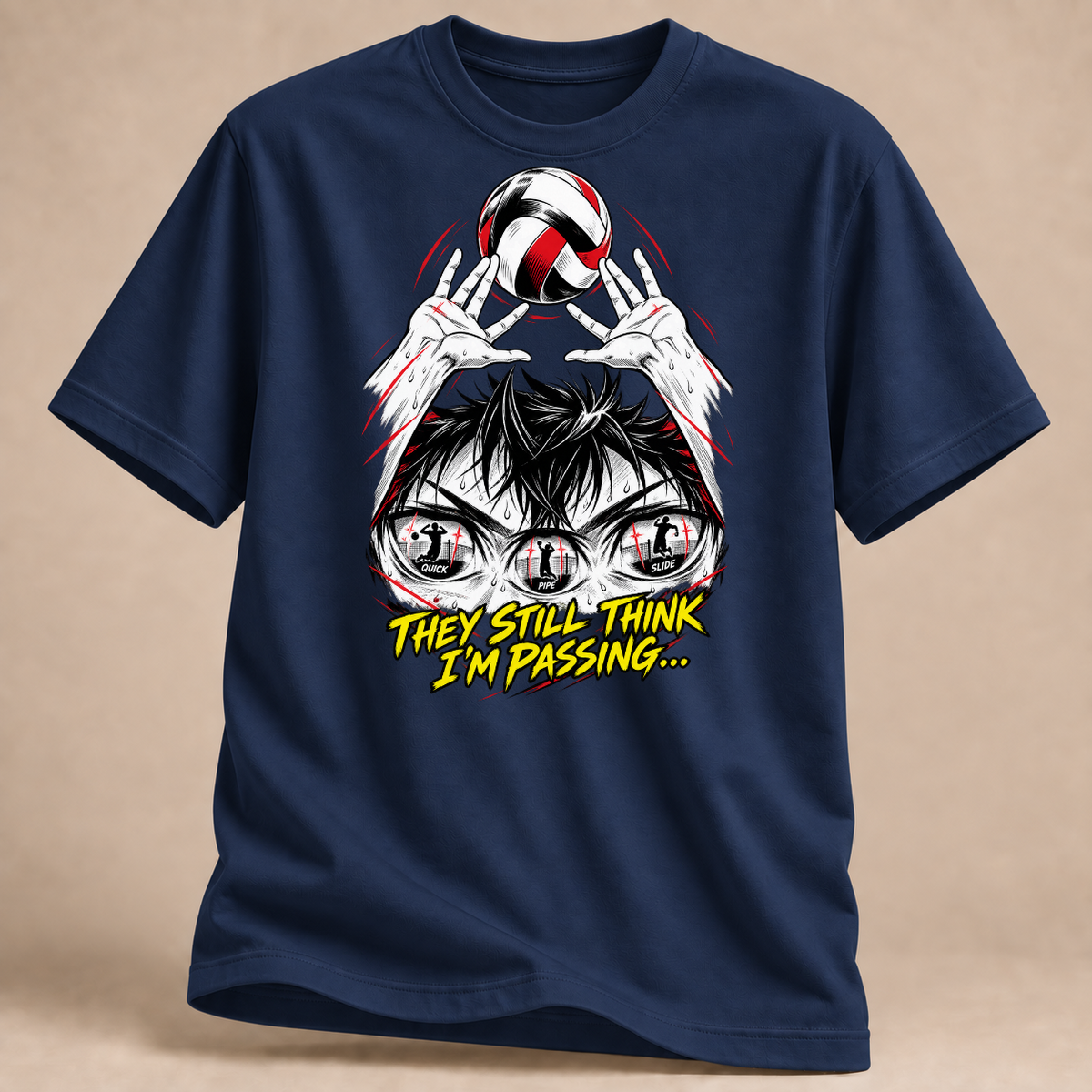 RÜCKRAUM – Manga Zuspiel-Finte T-Shirt – Marineblau
