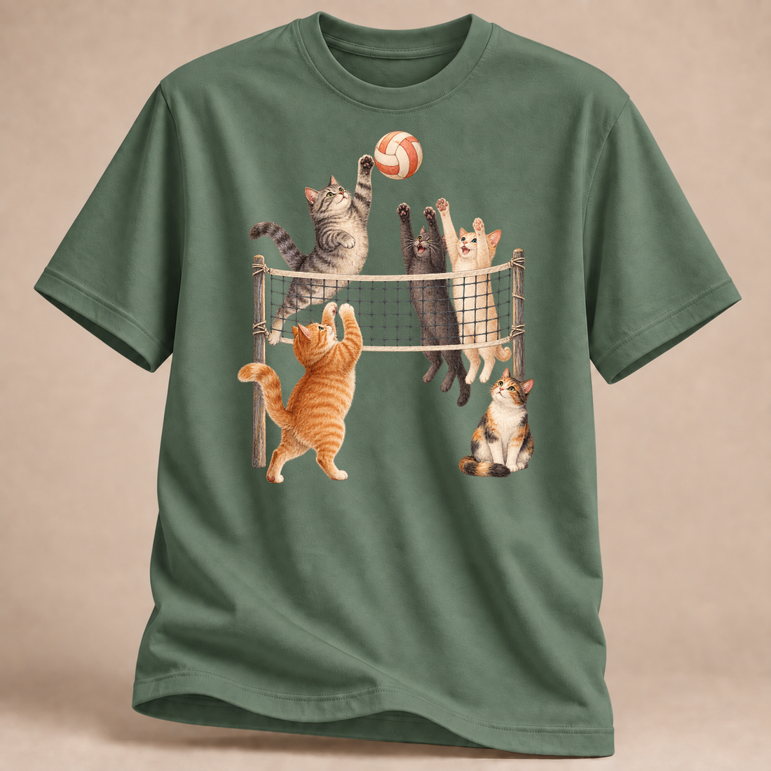 RÜCKRAUM – Katzen am Volleyballnetz T-Shirt – Militärgrün
