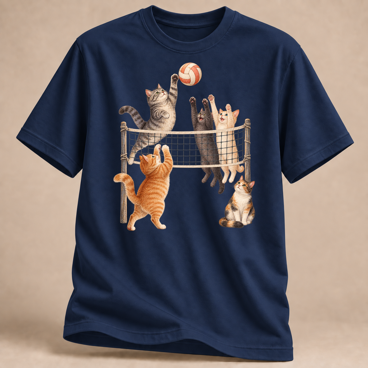 RÜCKRAUM – Katzen am Volleyballnetz T-Shirt – Marineblau