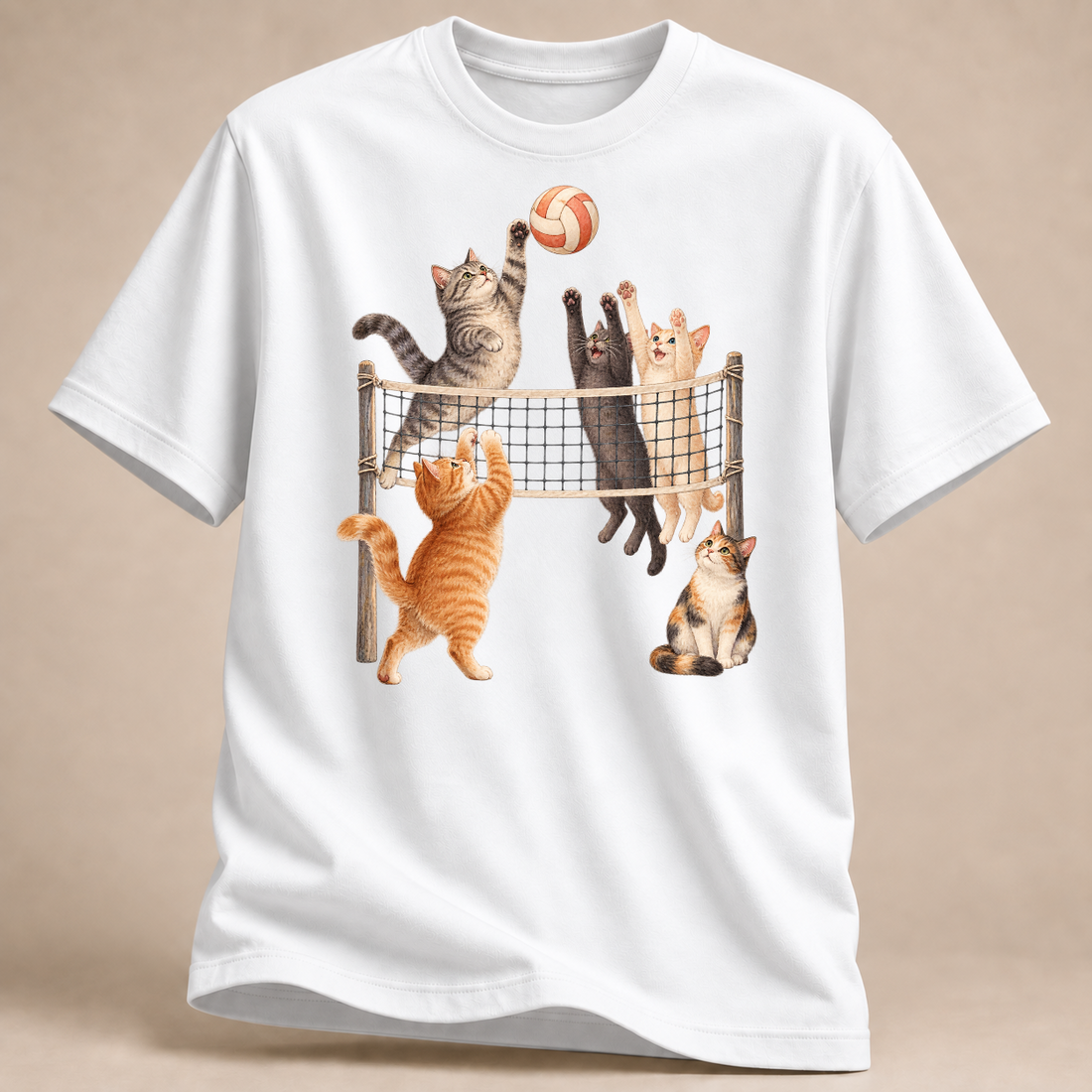 RÜCKRAUM – Katzen am Volleyballnetz T-Shirt – Weiß
