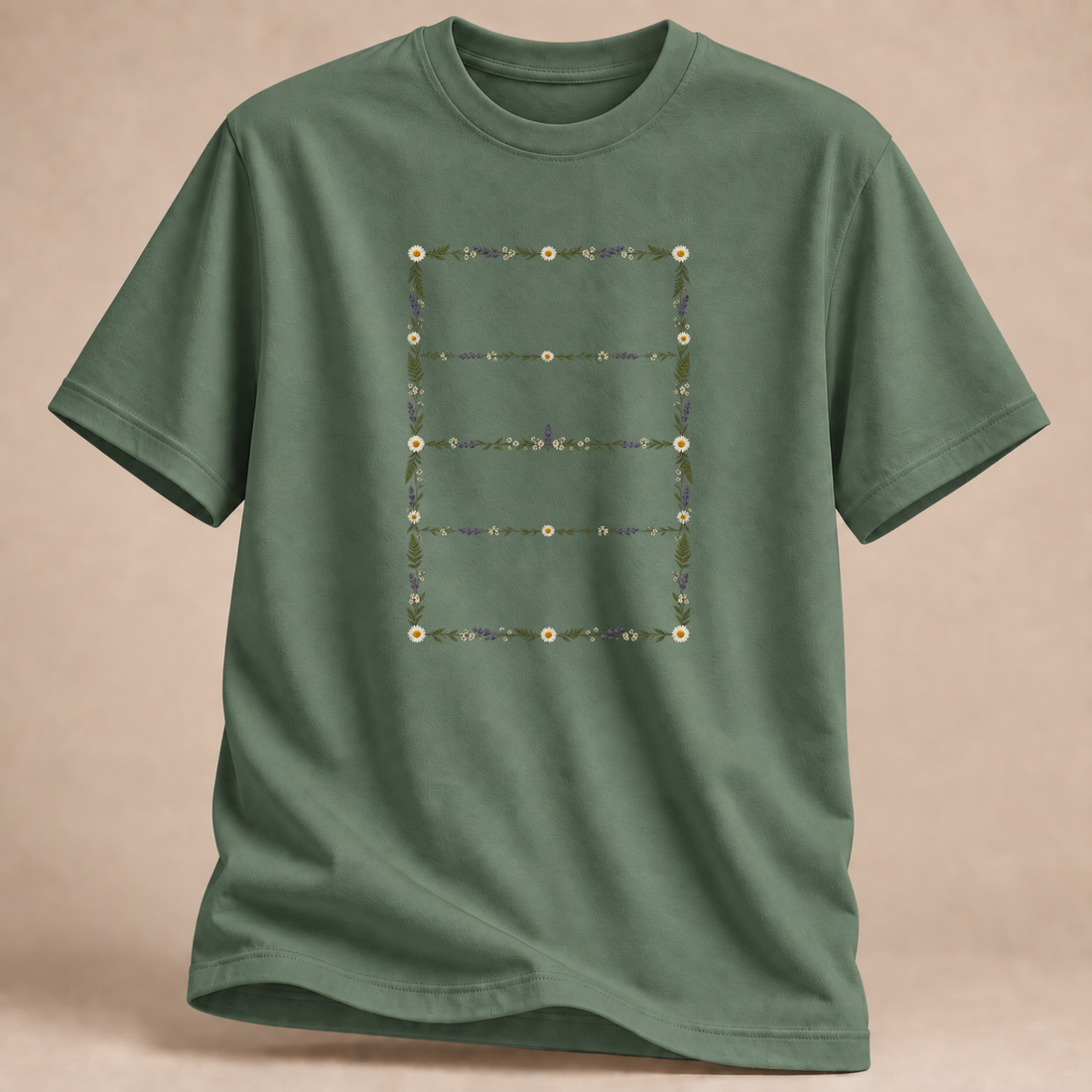RÜCKRAUM – Volleyballfeld aus Wildblumen T-Shirt – Militärgrün