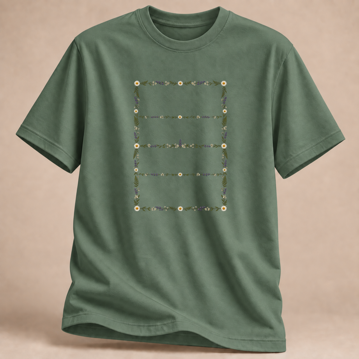 RÜCKRAUM – Volleyballfeld aus Wildblumen T-Shirt – Militärgrün