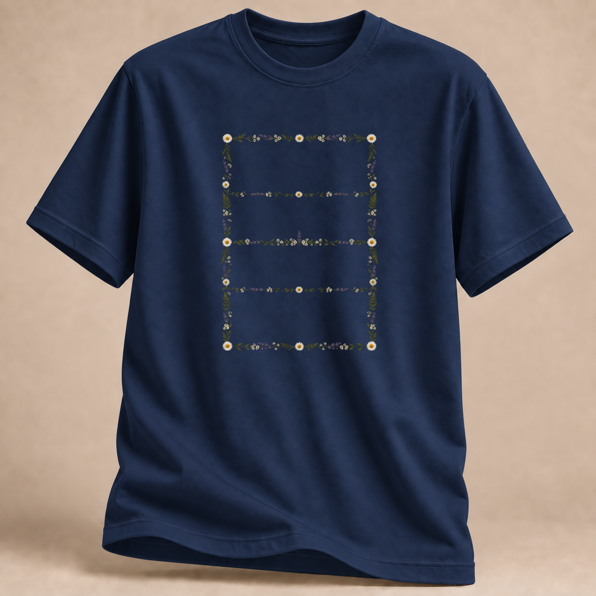 RÜCKRAUM – Volleyballfeld aus Wildblumen T-Shirt – Marineblau