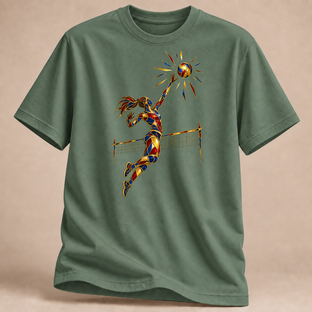 RÜCKRAUM – Volleyball Glasfenster T-Shirt – Militärgrün