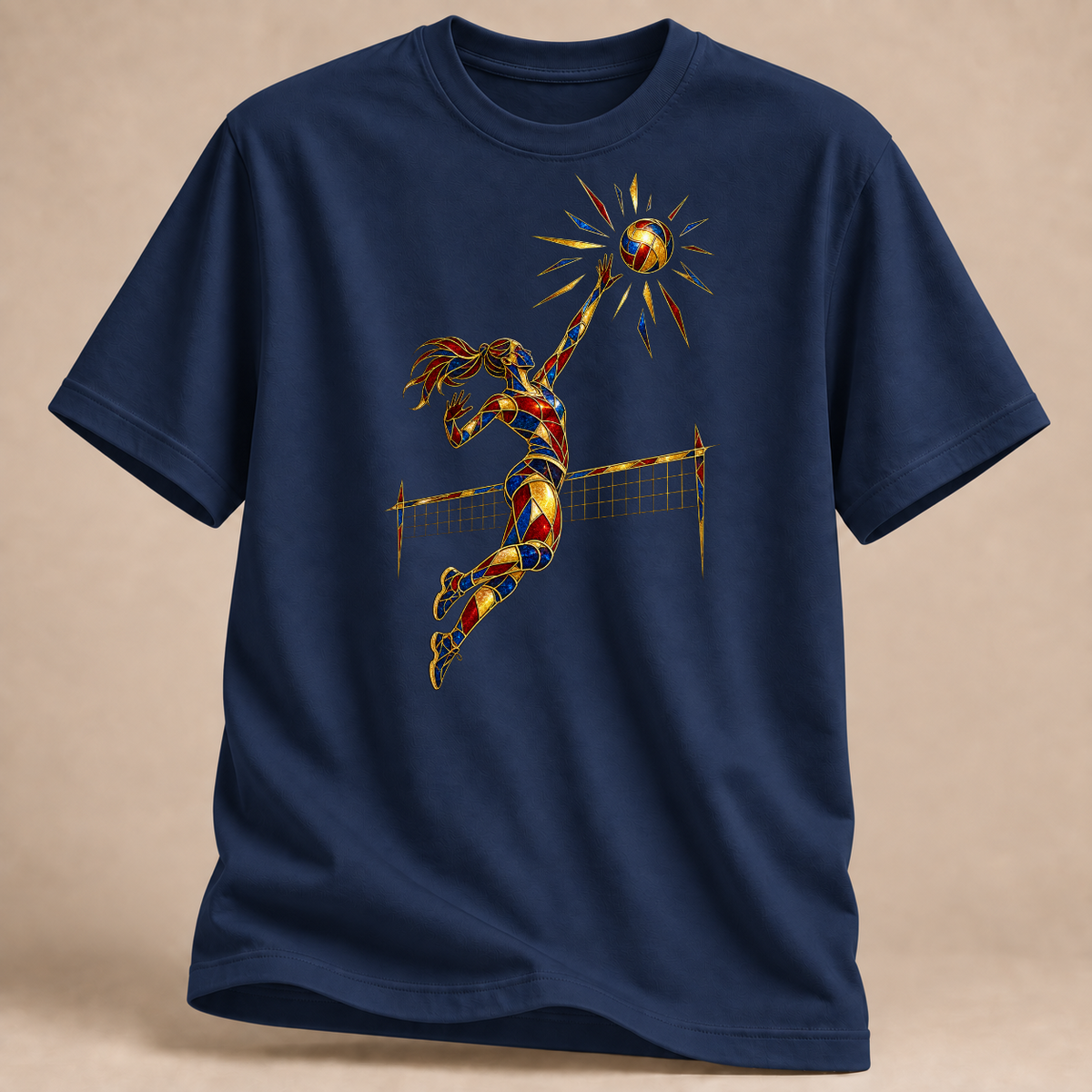RÜCKRAUM – Volleyball Glasfenster T-Shirt – Marineblau