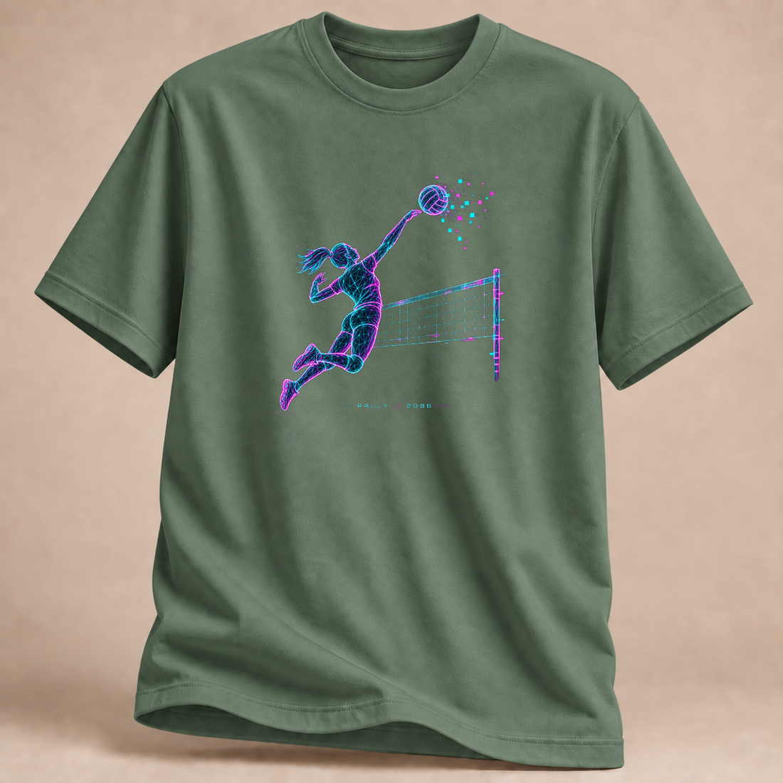 RÜCKRAUM – Cyberpunk Volleyball 2088 T-Shirt – Militärgrün