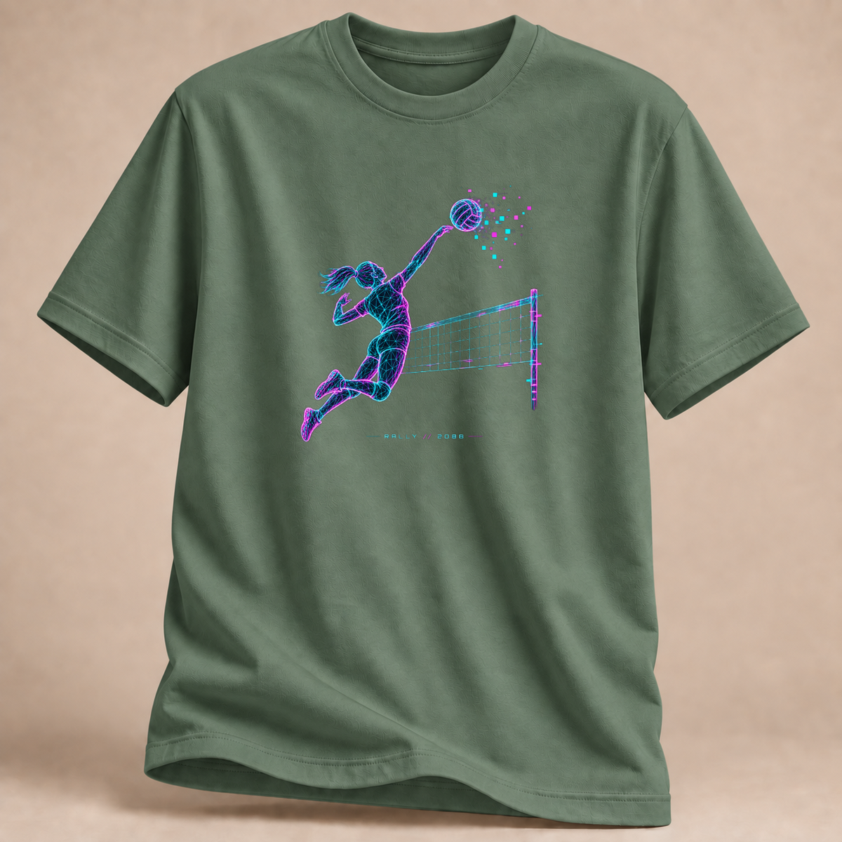 RÜCKRAUM – Cyberpunk Volleyball 2088 T-Shirt – Militärgrün