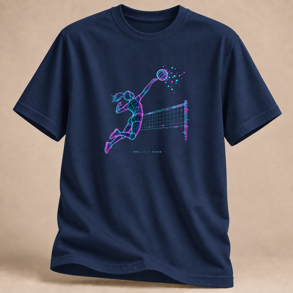 RÜCKRAUM – Cyberpunk Volleyball 2088 T-Shirt – Marineblau