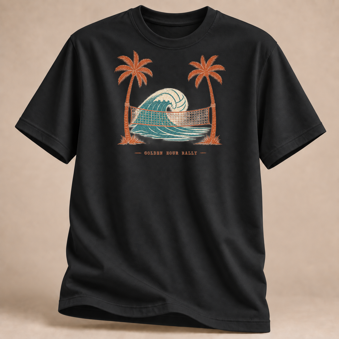 RÜCKRAUM – Golden Hour Beachvolleyball T-Shirt – Schwarz