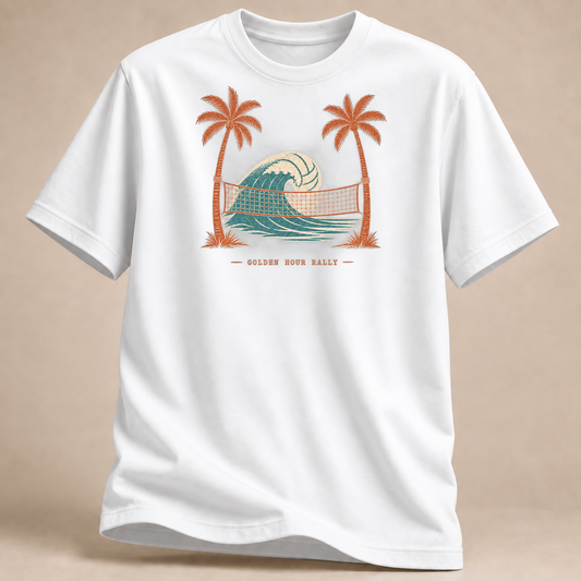 RÜCKRAUM – Golden Hour Beachvolleyball T-Shirt – Weiß