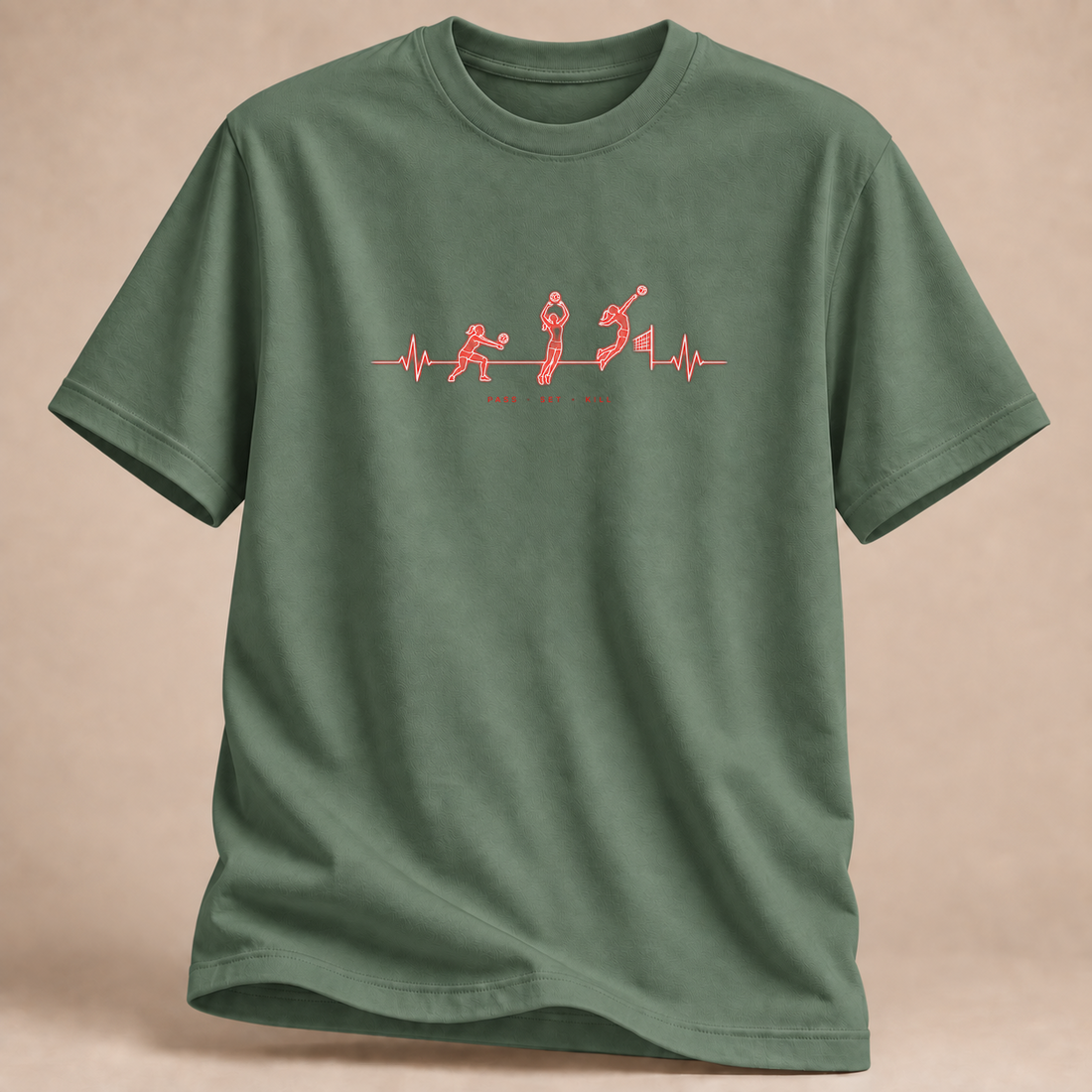 RÜCKRAUM – Volleyball Herzschlag T-Shirt – Militärgrün