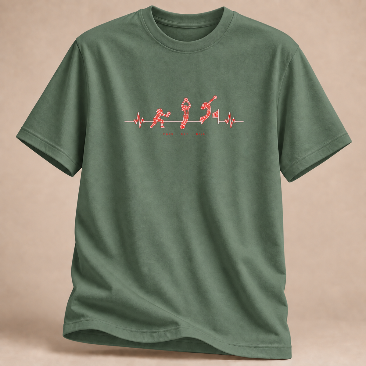 RÜCKRAUM – Volleyball Herzschlag T-Shirt – Militärgrün