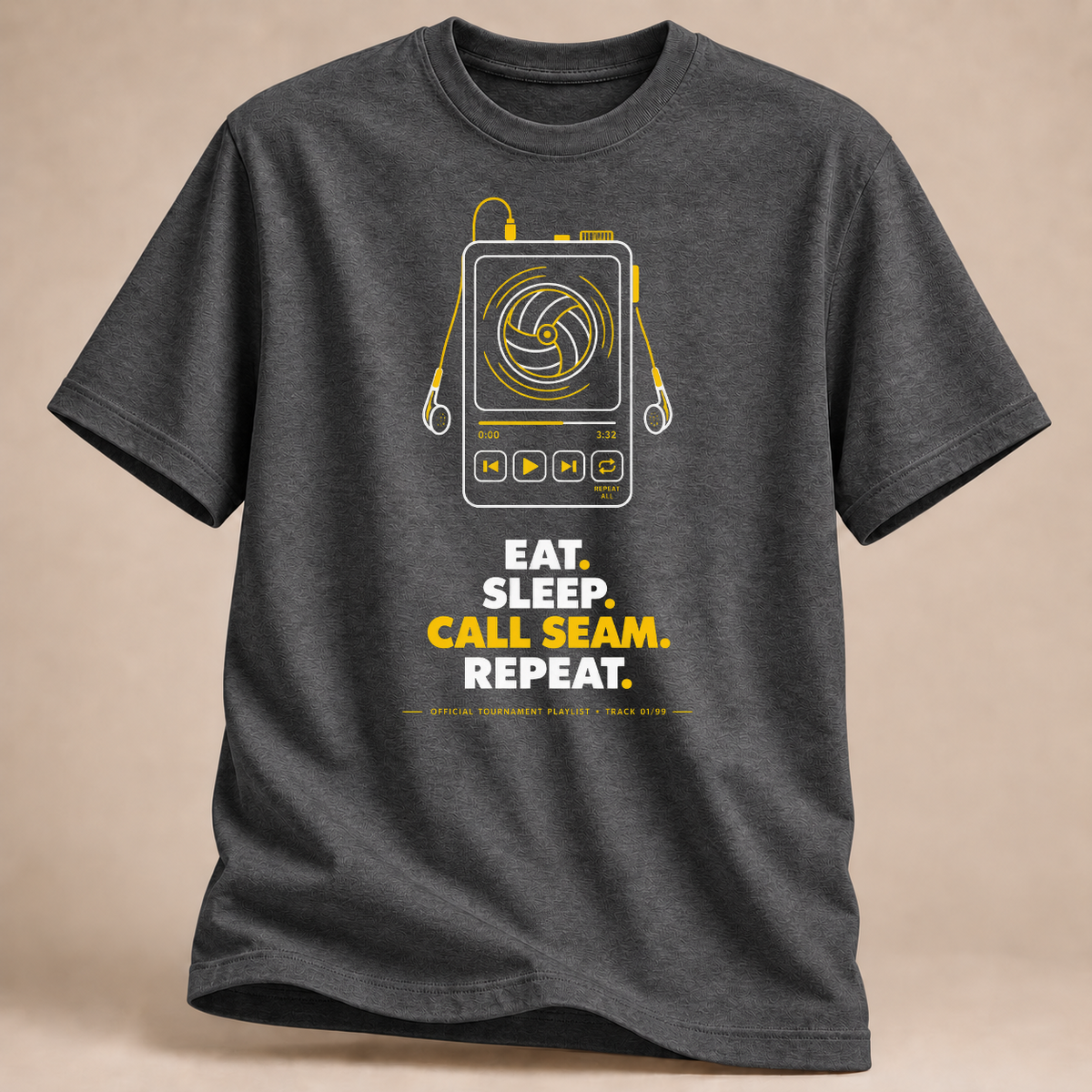 RÜCKRAUM – Eat Sleep Call Seam Repeat T-Shirt – Dunkelgrau meliert