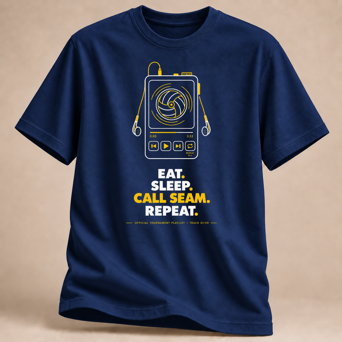 RÜCKRAUM – Eat Sleep Call Seam Repeat T-Shirt – Marineblau