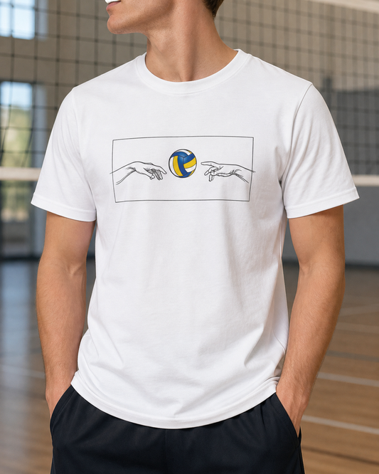 Volleyball T-Shirt „Zwischen den Händen“ – getragenes Produktfoto