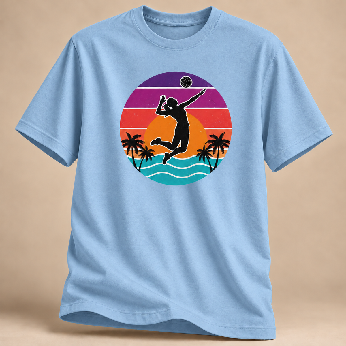 Sunset Spike Volleyball T-Shirt – Hellblau / Light Blue – Gildan 64000 – Front Studio