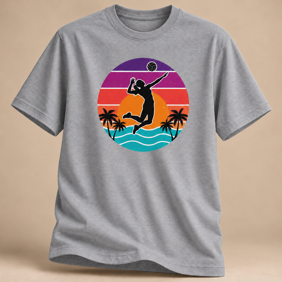 Sunset Spike Volleyball T-Shirt – Sportgrau meliert / RS Sport Grey – Gildan 64000 – Front Studio