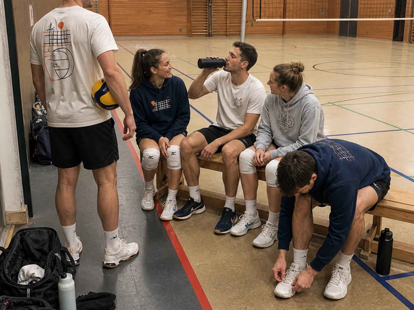 Volleyballteam in RÜCKRAUM Kleidung in einer Sporthalle